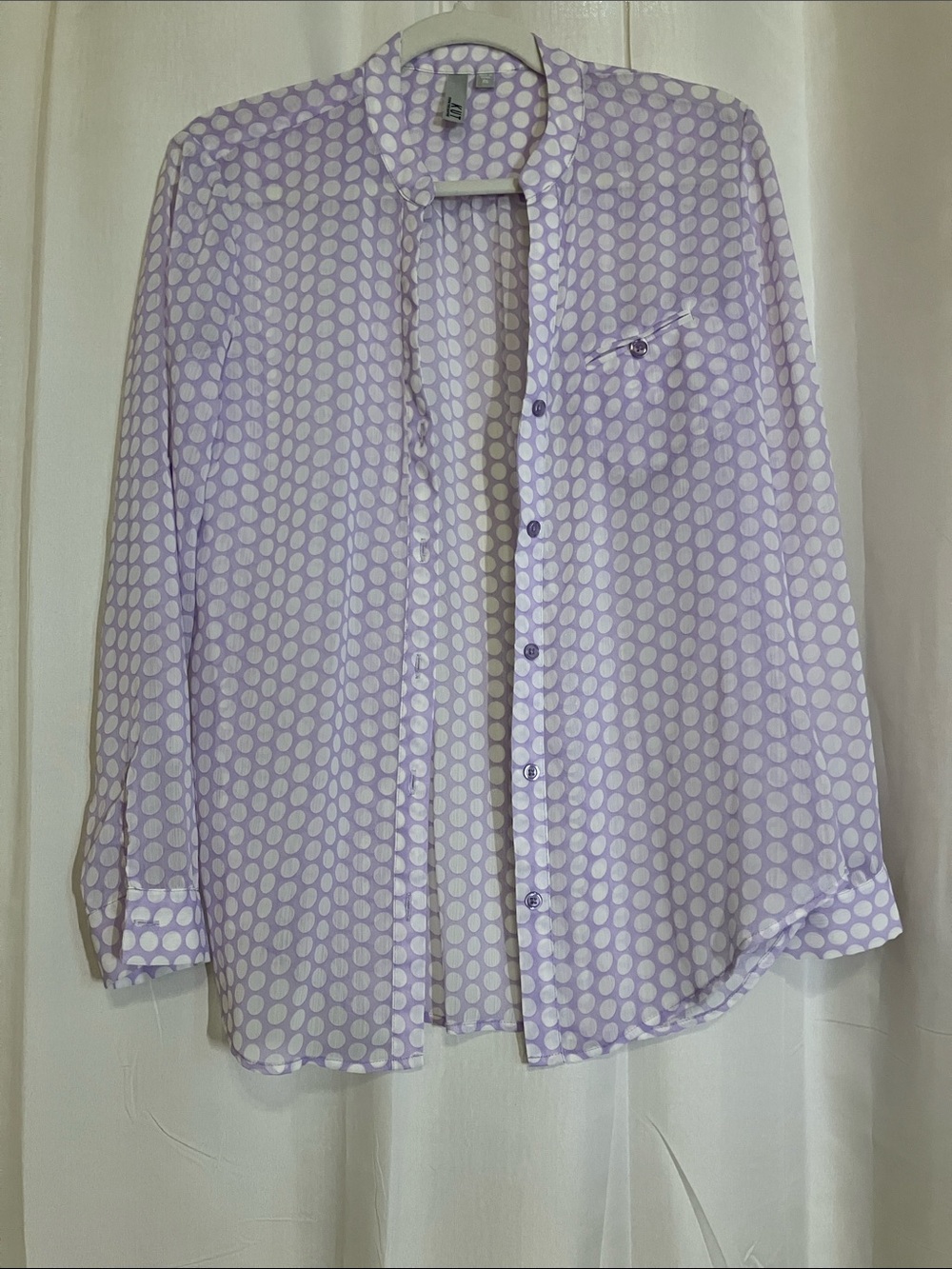 Kut from the Kloth Lavender and White Polka Dot Button-Up Blouse